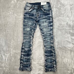 EVOLUTION BY DESIGN Distressed Stacked Denim Jeans Women Size 10 Flared Blue